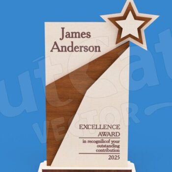 Intra απο ξύλο plywood 3mm-4mm πάχος – Τρόπαιο με διαγώνια προφορά και αστέρι Δίασταση  20x20 cm INTRAFABR-123674187 - Image 3