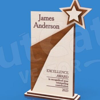 Intra απο ξύλο plywood 3mm-4mm πάχος – Τρόπαιο με διαγώνια προφορά και αστέρι Δίασταση  20x20 cm INTRAFABR-123674187 - Image 4