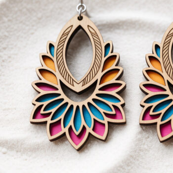 Intra απο ξύλο plywood 3mm-4mm πάχος – Σκουλαρίκια με στρώσεις Tropical Bloom Δίασταση  5x5 cm INTRAFABR-121663538 - Image 1