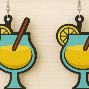 Intra απο ξύλο plywood 3mm-4mm πάχος – Tropical Cocktail Σκουλαρίκια Δίασταση  5x5 cm INTRAFABR-123080710