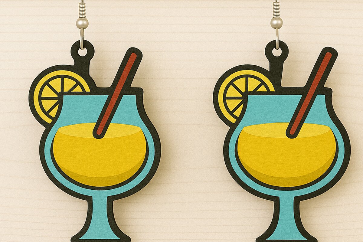 Intra απο ξύλο plywood 3mm-4mm πάχος – Tropical Cocktail Σκουλαρίκια Δίασταση  5x5 cm INTRAFABR-123080710