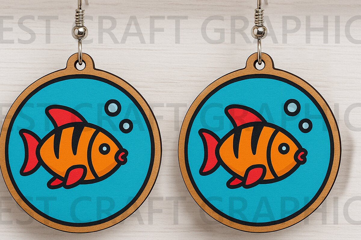 Intra απο ξύλο plywood 3mm-4mm πάχος – Σκουλαρίκια κομμένα με λέιζερ Tropical Fish Δίασταση  5x5 cm INTRAFABR-123663652