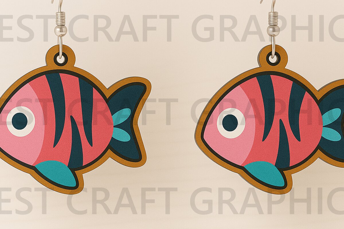 Intra απο ξύλο plywood 3mm-4mm πάχος – Σκουλαρίκια κομμένα με λέιζερ Tropical Fish Δίασταση  5x5 cm INTRAFABR-123396047