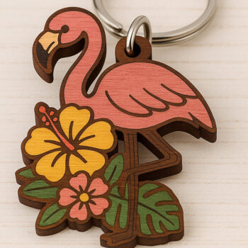 Intra απο ξύλο plywood 3mm-4mm πάχος – Μπρελόκ Tropical Flamingo Δίασταση  5x5 cm INTRAFABR-121334422 - Image 1