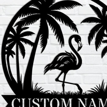 Intra απο ξύλο plywood 3mm-4mm πάχος – Μεταλλικό σημάδι Tropical Flamingo Δίασταση 20x20 cm INTRAFABR-119212707 - Image 1