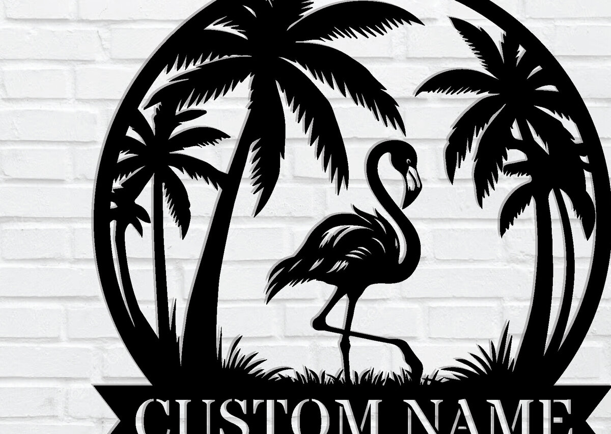 Intra απο ξύλο plywood 3mm-4mm πάχος – Μεταλλικό σημάδι Tropical Flamingo Δίασταση  20x20 cm INTRAFABR-119212707