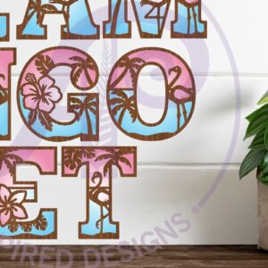 Intra απο ξύλο plywood 3mm-4mm πάχος – Σετ αλφαβήτου με θέμα Tropical / Flamingo. Δίασταση 20x20 cm INTRAFABR-92754031