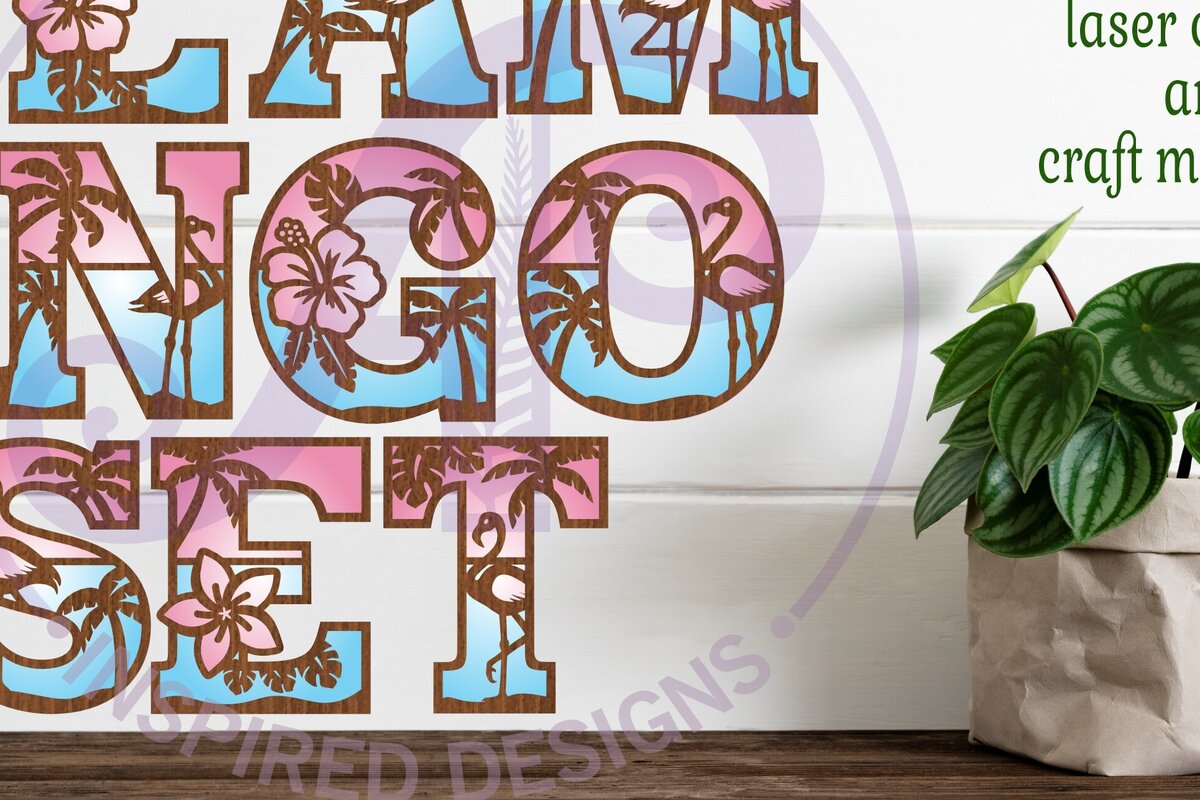 Intra απο ξύλο plywood 3mm-4mm πάχος – Σετ αλφαβήτου με θέμα Tropical / Flamingo. Δίασταση  20x20 cm INTRAFABR-92754031