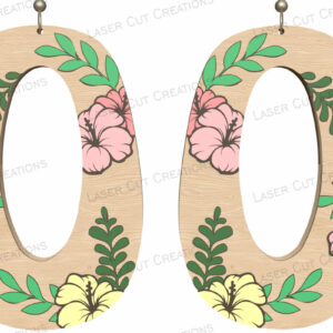 Intra απο ξύλο plywood 3mm-4mm πάχος – Tropical Floral Οβάλ Σκουλαρίκια Δίασταση  5x5 cm INTRAFABR-124514818