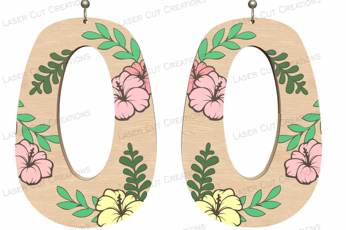 Intra απο ξύλο plywood 3mm-4mm πάχος – Tropical Floral Οβάλ Σκουλαρίκια Δίασταση  5x5 cm INTRAFABR-124514818