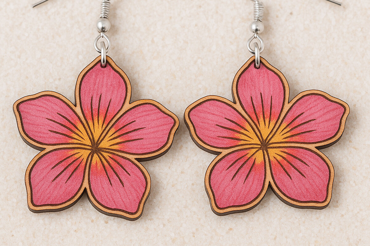 Intra απο ξύλο plywood 3mm-4mm πάχος – Σκουλαρίκια Tropical Flower Cut Laser Δίασταση  5x5 cm INTRAFABR-120914943