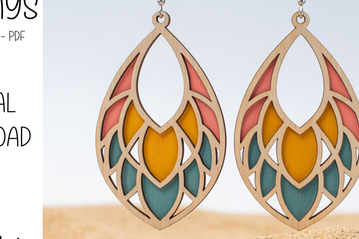 Intra απο ξύλο plywood 3mm-4mm πάχος – Tropical Leaf Drop Earrings Δίασταση  5x5 cm INTRAFABR-122380123