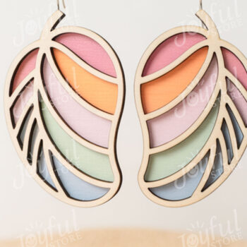 Intra απο ξύλο plywood 3mm-4mm πάχος – Σκουλαρίκια με τροπικά φύλλα Δίασταση  5x5 cm INTRAFABR-122250224 - Image 1