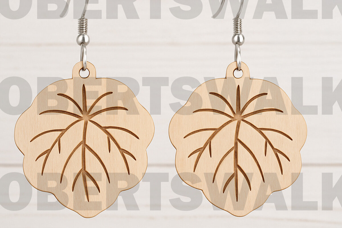 Intra απο ξύλο plywood 3mm-4mm πάχος – Σκουλαρίκια με χαραγμένα τροπικά φύλλα Δίασταση  5x5 cm INTRAFABR-123755751