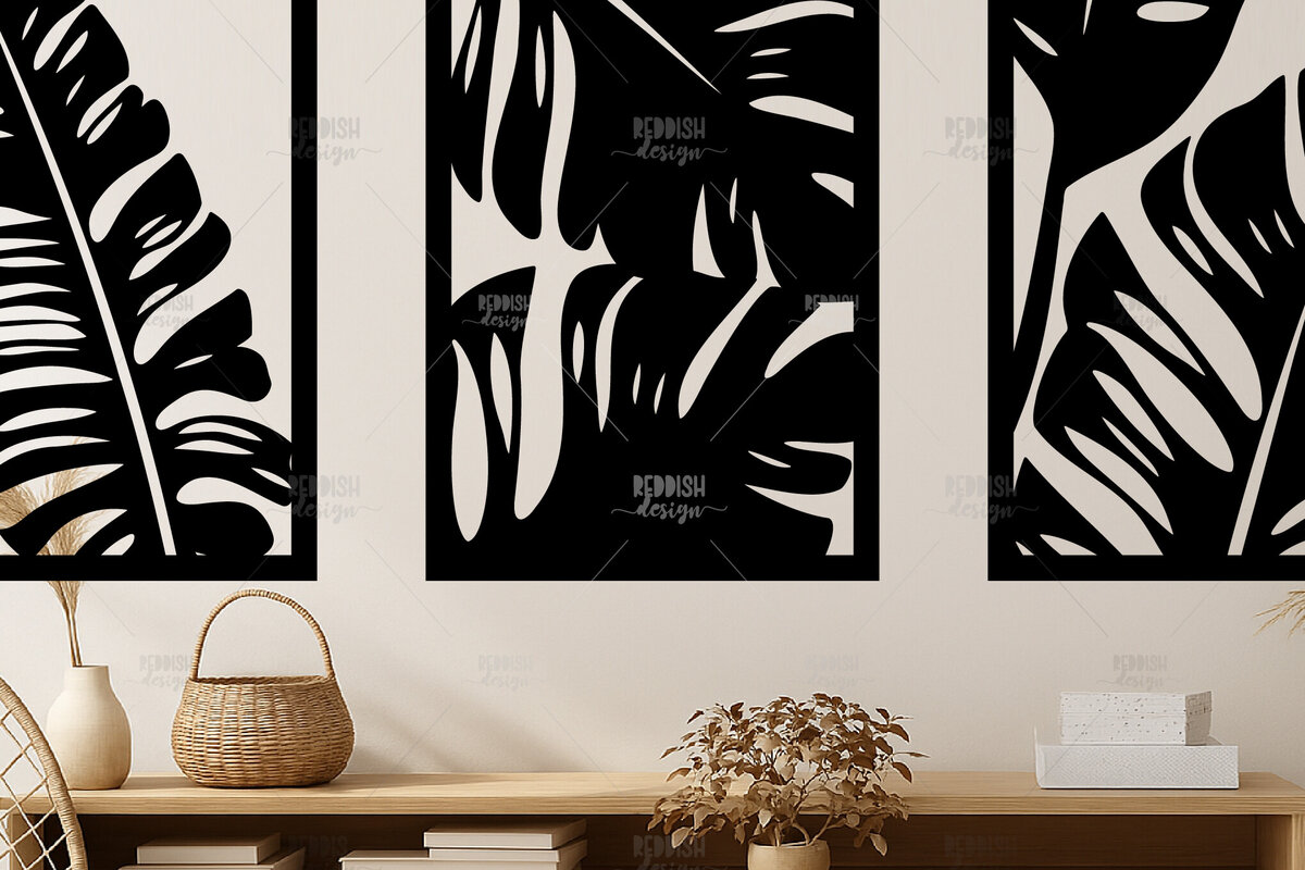 Intra απο ξύλο plywood 3mm-4mm πάχος – Σετ Tropical Leaf Art Wall Art Δίασταση  40x30 cm INTRAFABR-121722222