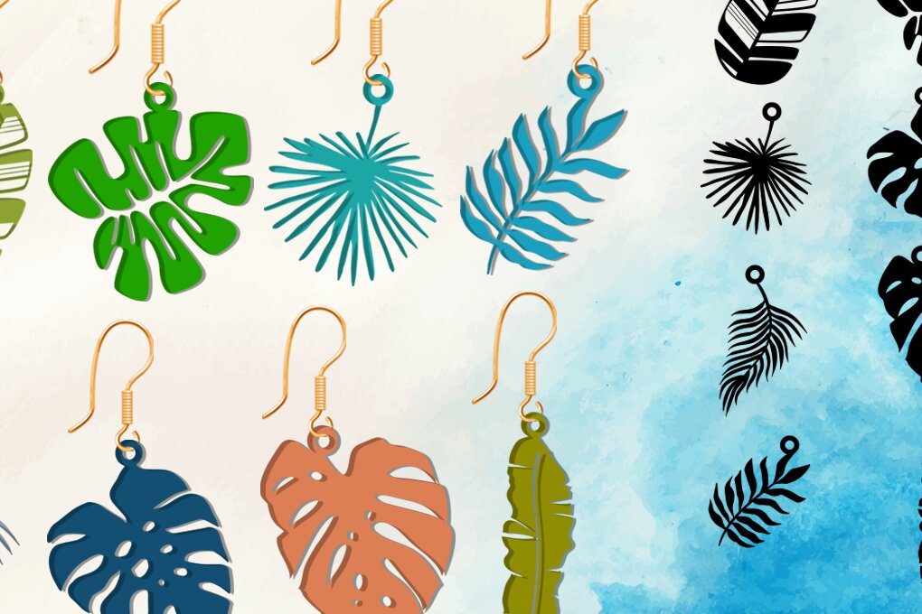 Intra απο ξύλο plywood 3mm-4mm πάχος – Σκουλαρίκι με τροπικά φύλλα, σκουλαρίκι παραλίας Δίασταση  5x5 cm INTRAFABR-66975316