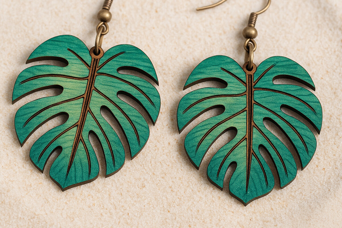 Intra απο ξύλο plywood 3mm-4mm πάχος – Σκουλαρίκια Tropical Leaves Δίασταση  5x5 cm INTRAFABR-120914612