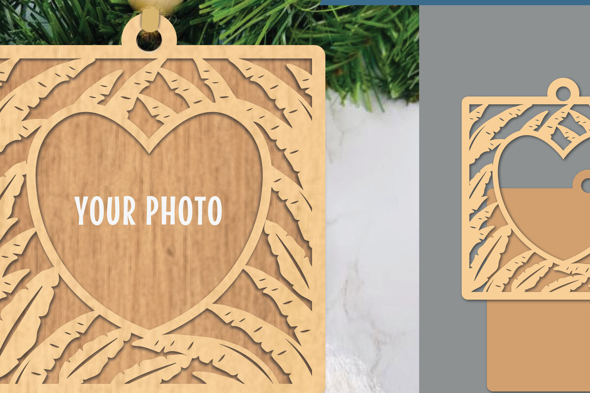 Intra απο ξύλο plywood 3mm-4mm πάχος – Κορνίζα φωτογραφιών με κομμένα λέιζερ τροπικά φύλλα Δίασταση  20x20 cm INTRAFABR-106020202