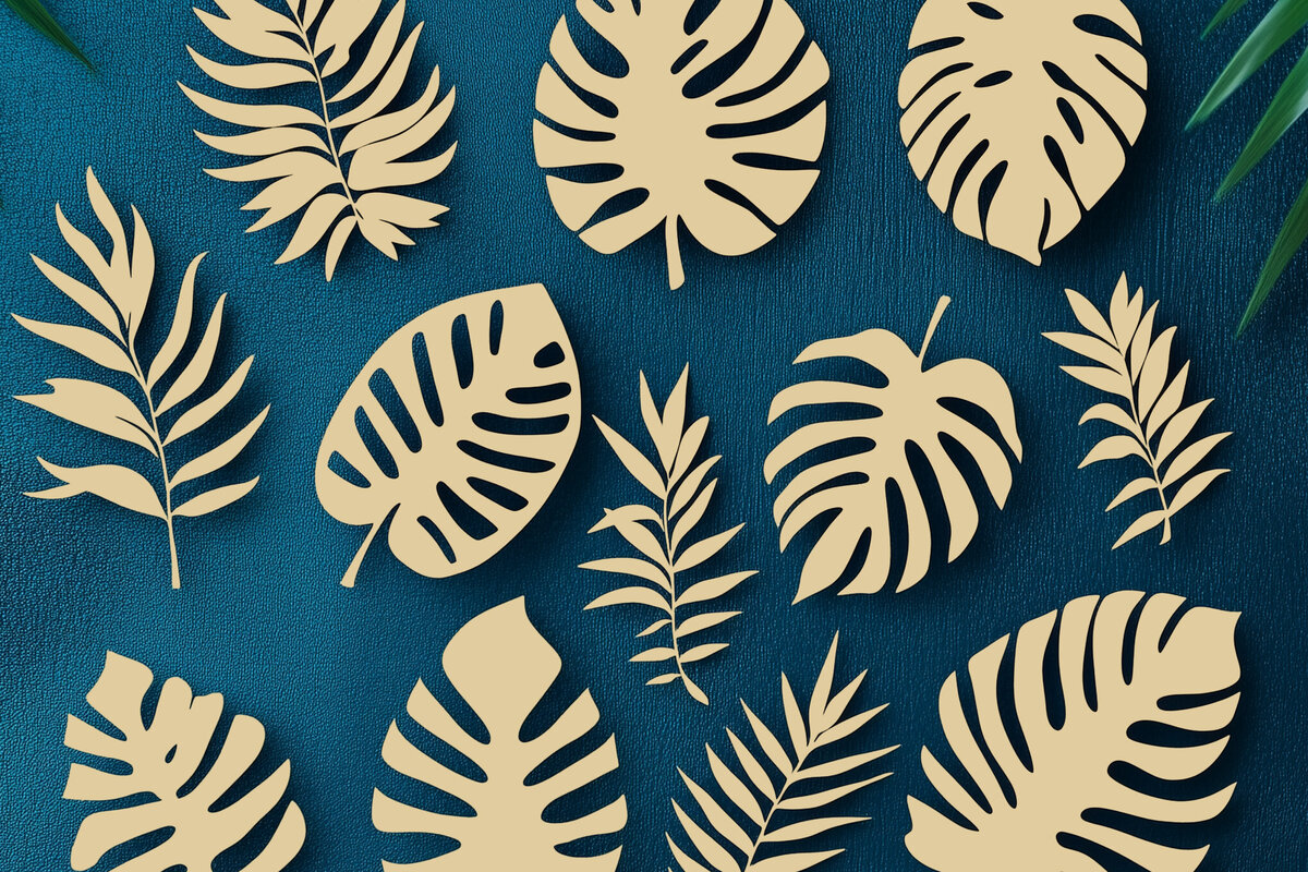 Intra απο ξύλο plywood 3mm-4mm πάχος – Δέσμη με τροπικά φύλλα Δίασταση  20x20 cm INTRAFABR-104048519