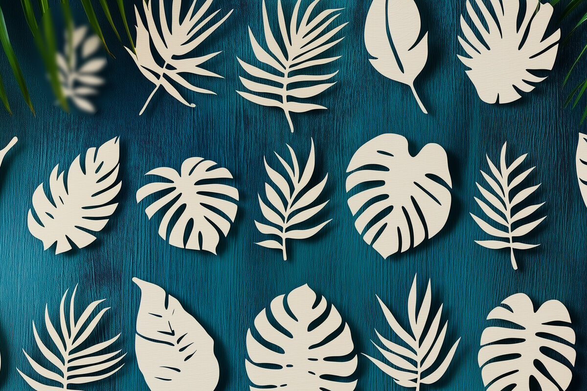 Intra απο ξύλο plywood 3mm-4mm πάχος – Δέσμη με τροπικά φύλλα Δίασταση  20x20 cm INTRAFABR-104049898