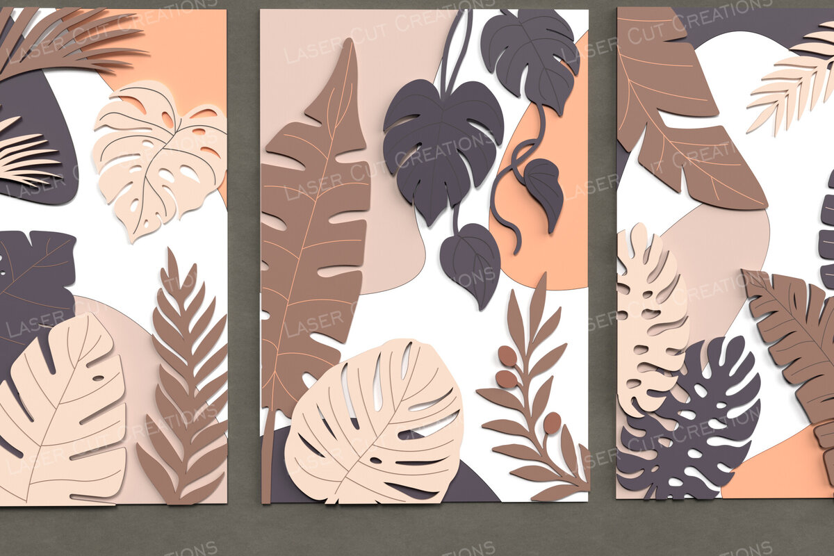 Intra απο ξύλο plywood 3mm-4mm πάχος – Σετ Tropical Leaves Wall Art Δίασταση  40x30 cm INTRAFABR-125219463