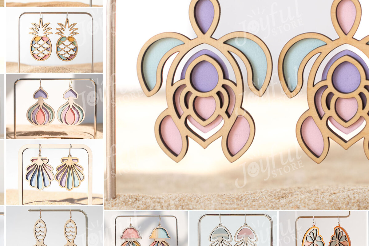 Intra απο ξύλο plywood 3mm-4mm πάχος – Πακέτο με τροπικά καλοκαιρινά σκουλαρίκια Δίασταση  5x5 cm INTRAFABR-122250335