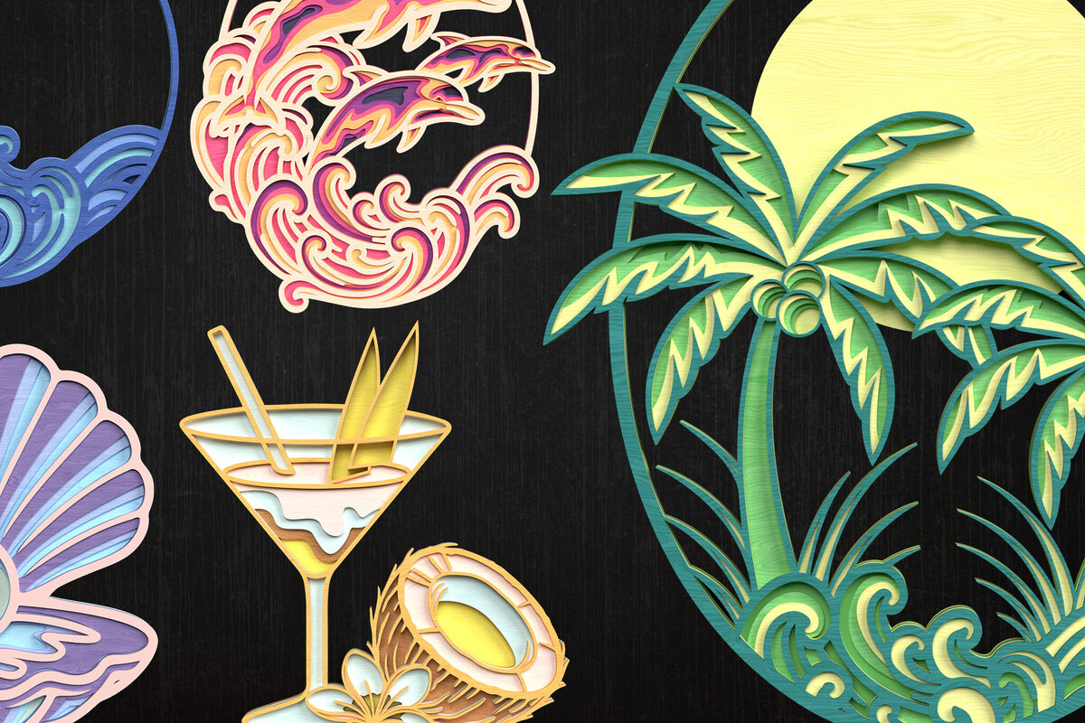 Intra απο ξύλο plywood 3mm-4mm πάχος – Tropical Summer Ocean Bundle Δίασταση  20x20 cm INTRAFABR-120487244