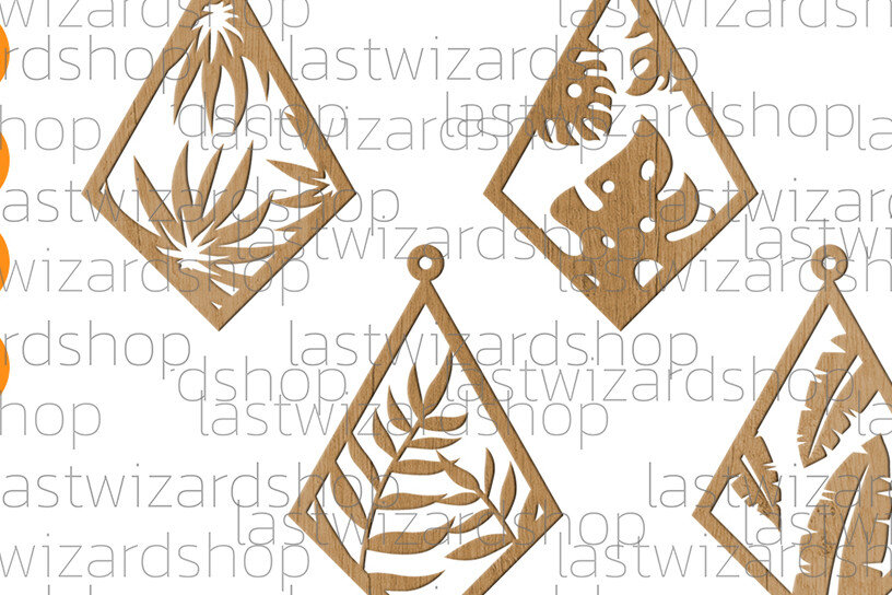 Intra απο ξύλο plywood 3mm-4mm πάχος – Σκουλαρίκια Tropical Teadrop, Monstera Δίασταση  5x5 cm INTRAFABR-25884490