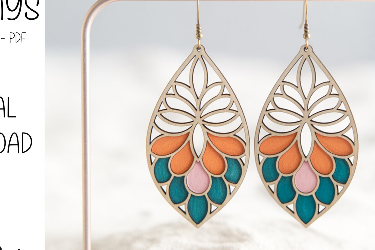 Intra απο ξύλο plywood 3mm-4mm πάχος – Σκουλαρίκια Tropical Teardrop Δίασταση  5x5 cm INTRAFABR-121919782