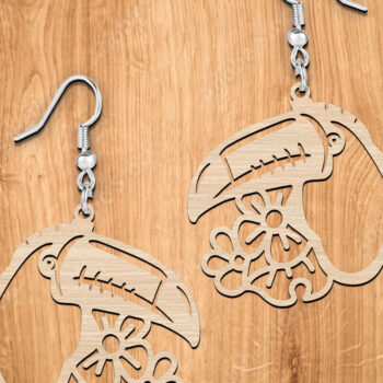 Intra απο ξύλο plywood 3mm-4mm πάχος – Tropical Toucan καλοκαιρινά σκουλαρίκια λέιζερ Δίασταση  5x5 cm INTRAFABR-120640273 - Image 2