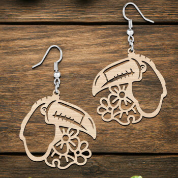 Intra απο ξύλο plywood 3mm-4mm πάχος – Tropical Toucan καλοκαιρινά σκουλαρίκια λέιζερ Δίασταση  5x5 cm INTRAFABR-120640273 - Image 3