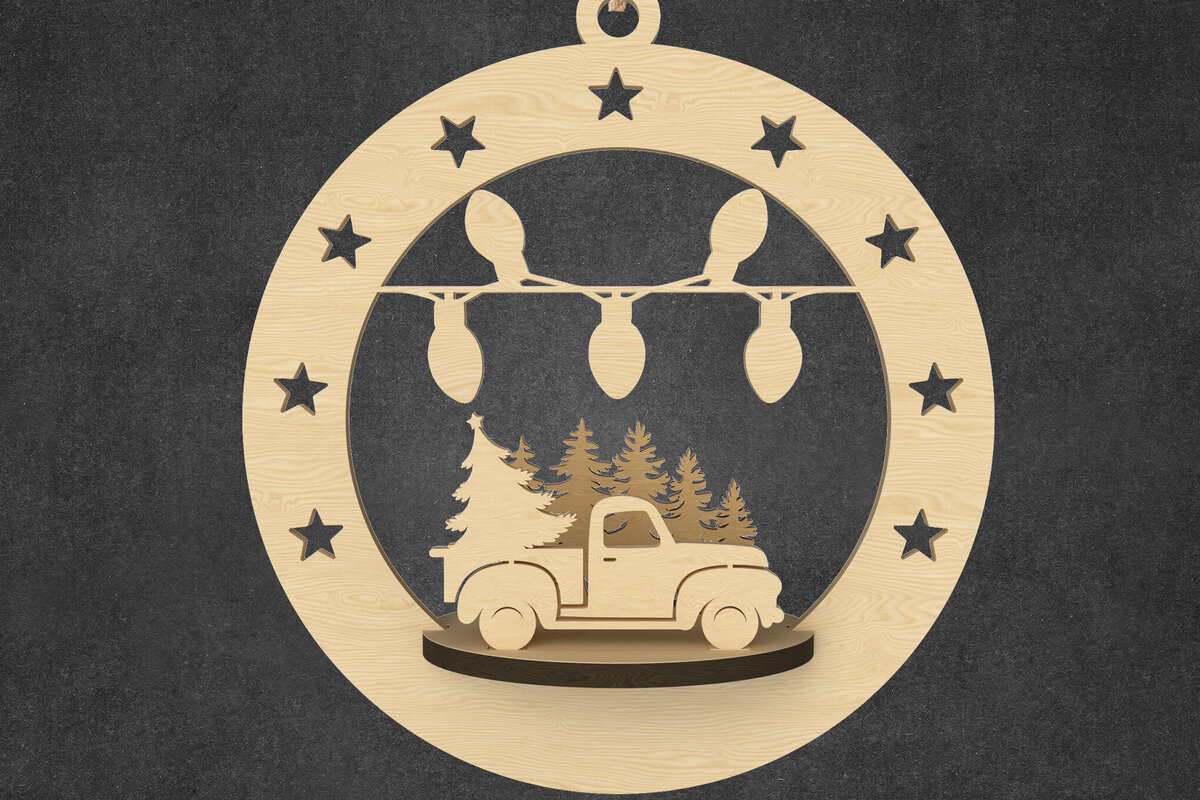 Intra απο ξύλο plywood 3mm-4mm πάχος – Φορτηγό με στολίδι Χριστουγεννιάτικου Δέντρου Δίασταση  20x20 cm INTRAFABR-109143612