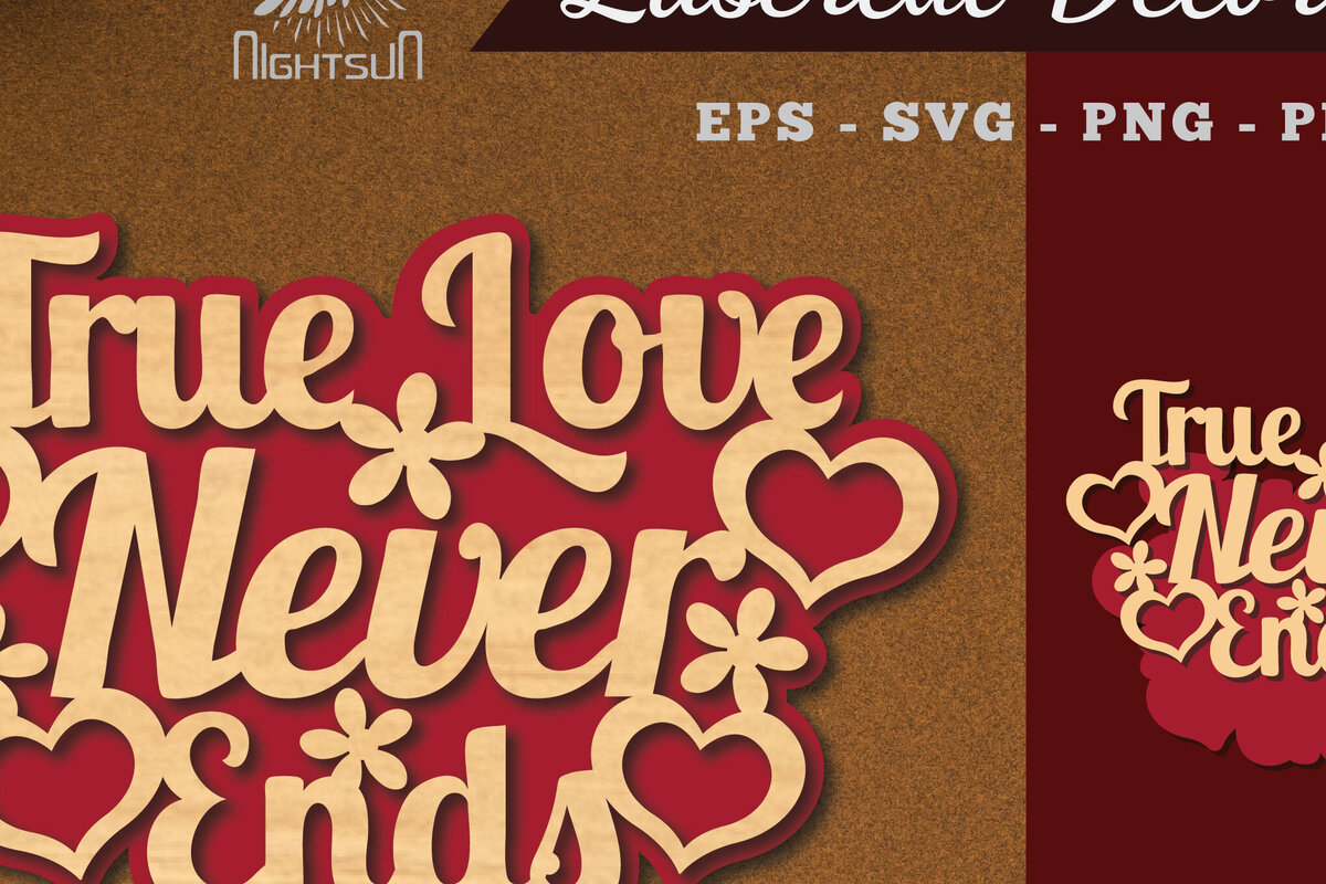 Intra απο ξύλο plywood 3mm-4mm πάχος – Το True Love Never Ends Cut με λέιζερ Δίασταση  20x20 cm INTRAFABR-114021119