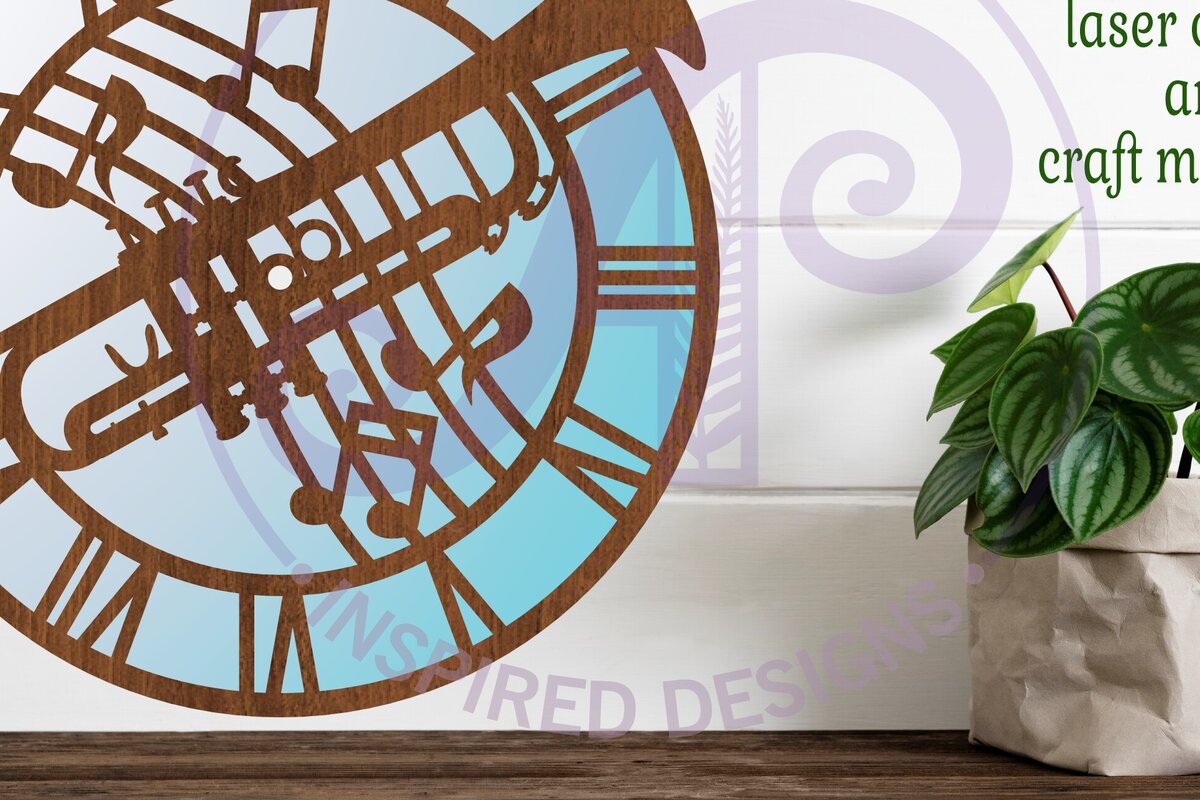 Intra απο ξύλο plywood 3mm-4mm πάχος – Αρχεία κοπής με λέιζερ ρολόι τοίχου τρομπέτας, Δίασταση  40x30 cm INTRAFABR-91393380