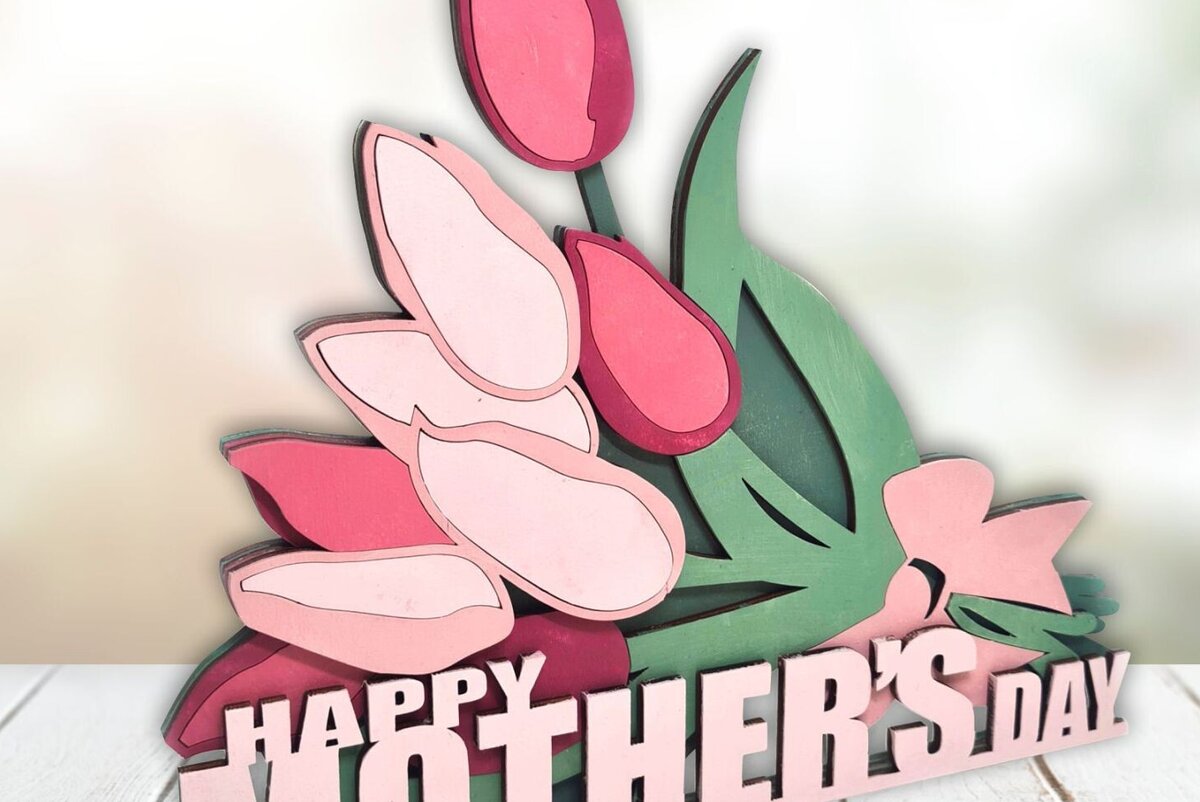 Intra απο ξύλο plywood 3mm-4mm πάχος – Μπουκέτο τουλίπα Mothers Day, Δίασταση  20x20 cm INTRAFABR-95123443