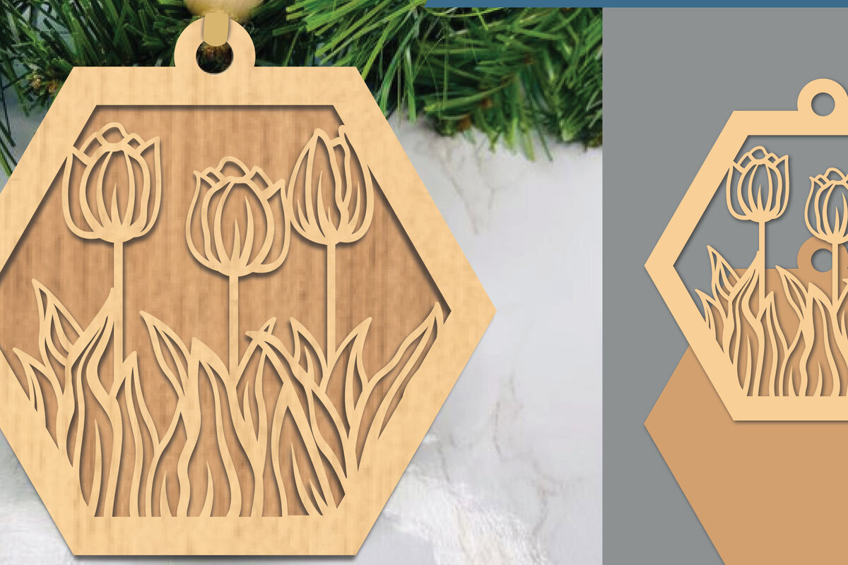 Intra απο ξύλο plywood 3mm-4mm πάχος – Στολίδι κομμένο με λέιζερ λουλούδι τουλίπα Δίασταση  20x20 cm INTRAFABR-105419608