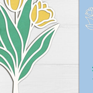 Intra απο ξύλο plywood 3mm-4mm πάχος – Μπουκέτο λουλούδια τουλίπας Ξύλινο κομμένο με λέιζερ Δίασταση  20x20 cm INTRAFABR-117883870