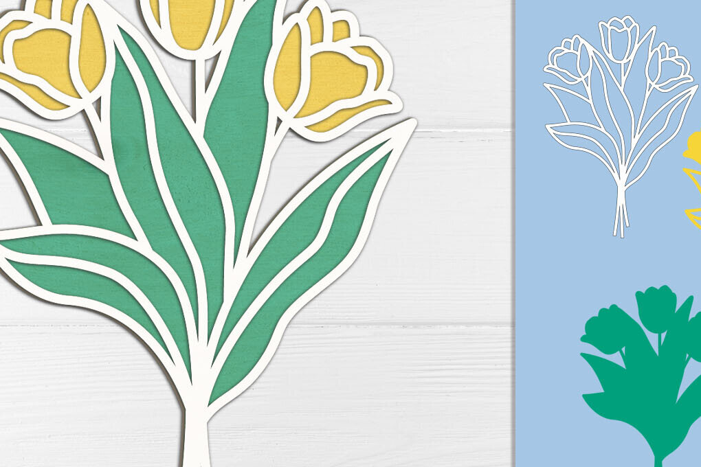 Intra απο ξύλο plywood 3mm-4mm πάχος – Μπουκέτο λουλούδια τουλίπας Ξύλινο κομμένο με λέιζερ Δίασταση  20x20 cm INTRAFABR-117883870