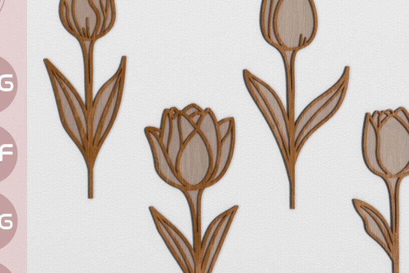 Intra απο ξύλο plywood 3mm-4mm πάχος – Πακέτο Tulip Flowers Decor Cut Laser Δίασταση  20x20 cm INTRAFABR-107373562