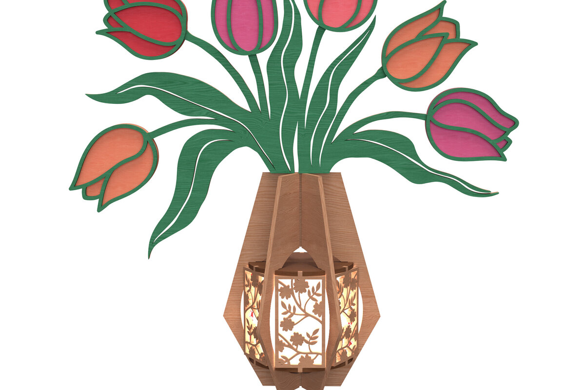 Intra απο ξύλο plywood 3mm-4mm πάχος – Πρότυπο κοπής με λέιζερ βάζο τουλίπας Δίασταση  20x20 cm INTRAFABR-112273745