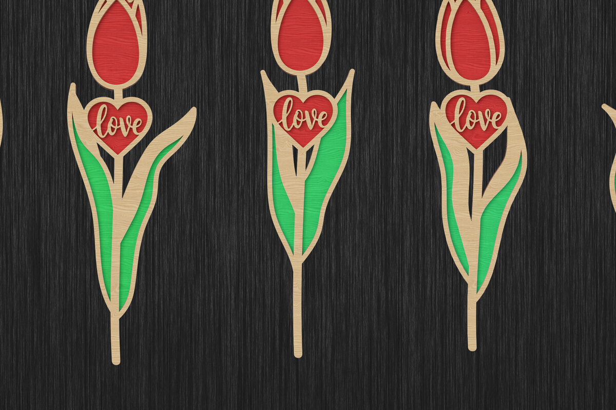 Intra απο ξύλο plywood 3mm-4mm πάχος – Πακέτο Tulip with Love Heart Δίασταση  20x20 cm INTRAFABR-111376048