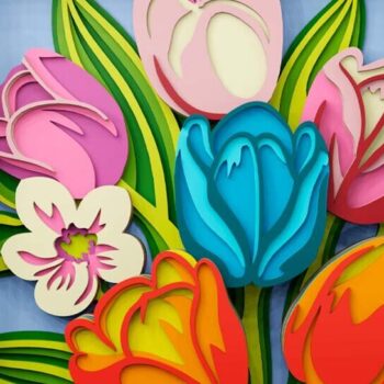 Intra απο ξύλο plywood 3mm-4mm πάχος – Αρχεία λέιζερ 3D Tulips Δίασταση  20x20 cm INTRAFABR-108943998 - Image 2