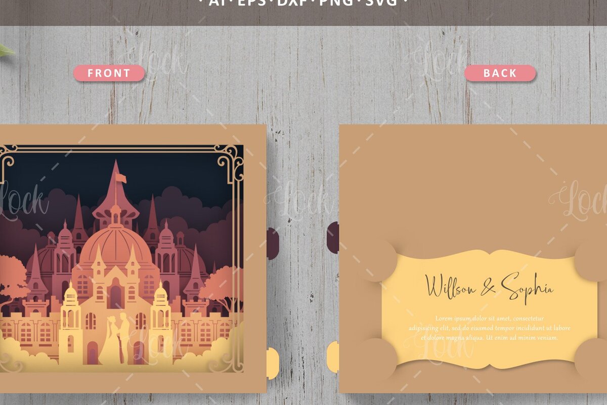 Intra απο ξύλο plywood 3mm-4mm πάχος – Τούνελ κάρτες Προσκλητήριο γάμου αναδυόμενο Δίασταση  20x20 cm INTRAFABR-34170966