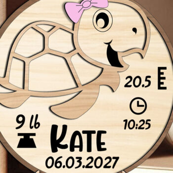 Intra απο ξύλο plywood 3mm-4mm πάχος – Turtle Baby Ανακοινώσεις Στρογγυλός πίνακας Δίασταση  45x45 cm INTRAFABR-117123746 - Image 1