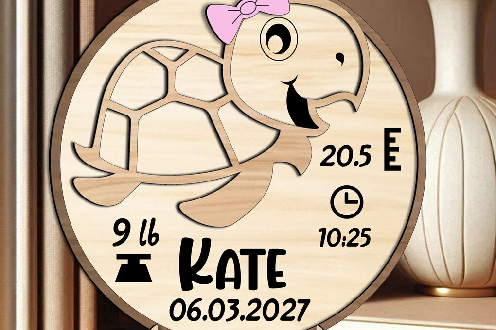 Intra απο ξύλο plywood 3mm-4mm πάχος – Turtle Baby Ανακοινώσεις Στρογγυλός πίνακας Δίασταση  45x45 cm INTRAFABR-117123746