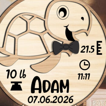 Intra απο ξύλο plywood 3mm-4mm πάχος – Turtle Baby Ανακοινώσεις Στρογγυλός πίνακας Δίασταση  45x45 cm INTRAFABR-117123746 - Image 2