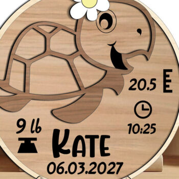 Intra απο ξύλο plywood 3mm-4mm πάχος – Turtle Baby Ανακοινώσεις Στρογγυλός πίνακας Δίασταση  45x45 cm INTRAFABR-117123746 - Image 3