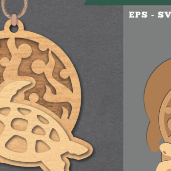 Intra απο ξύλο plywood 3mm-4mm πάχος – Στολίδι κοπής με λέιζερ χελώνας Δίασταση  20x20 cm INTRAFABR-112070119 - Image 1