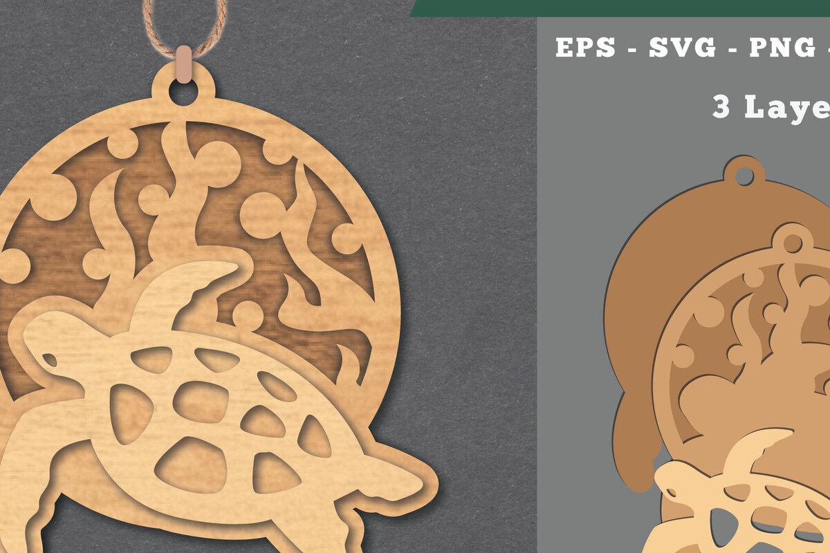 Intra απο ξύλο plywood 3mm-4mm πάχος – Στολίδι κοπής με λέιζερ χελώνας Δίασταση  20x20 cm INTRAFABR-112070119