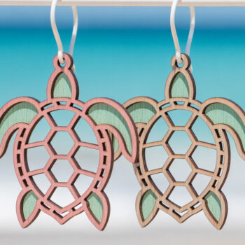 Intra απο ξύλο plywood 3mm-4mm πάχος – Turtle Line Art Earrings Δίασταση  5x5 cm INTRAFABR-123757384 - Image 1